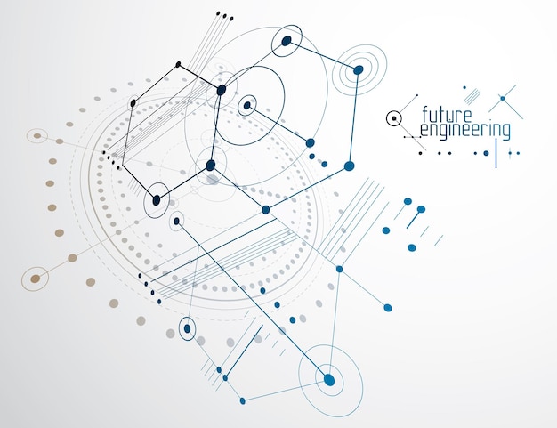 Vektor technische technologie-vektortapete mit sechsecken, kreisen und linien. abstrakter hintergrund der technischen zeichnung.