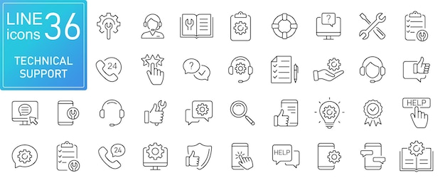 Technische Unterstützung Line-Icons-Set Moderne Umrisselemente grafische Designkonzepte einfache Symbole Sammlung Vektor-Linie-Icons
