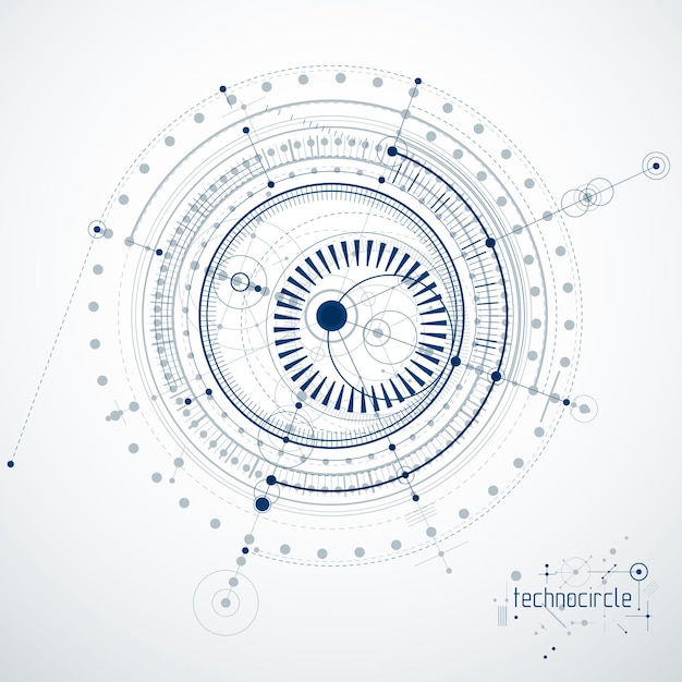 Technischer Plan, abstrakter technischer Entwurf zur Verwendung im Grafik- und Webdesign. Vektorzeichnung eines Industriesystems, das mit Linien und Kreisen erstellt wurde.