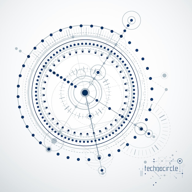 Technischer Plan, abstrakter technischer Entwurf zur Verwendung im Grafik- und Webdesign. Vektorzeichnung eines Industriesystems, das mit Linien und Kreisen erstellt wurde.