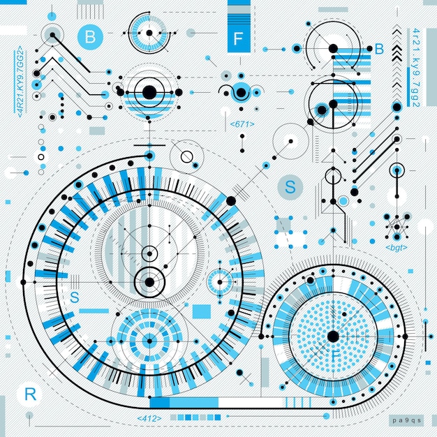 Technischer Plan, Konstruktionsentwurf. Vektorzeichnung eines Industriesystems mit mechanischen Teilen zur Verwendung im Grafik- und Webdesign.