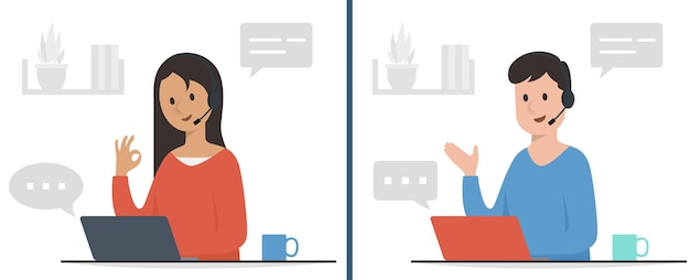 Technischer Support und Callcenter-Assistent Flat Design.