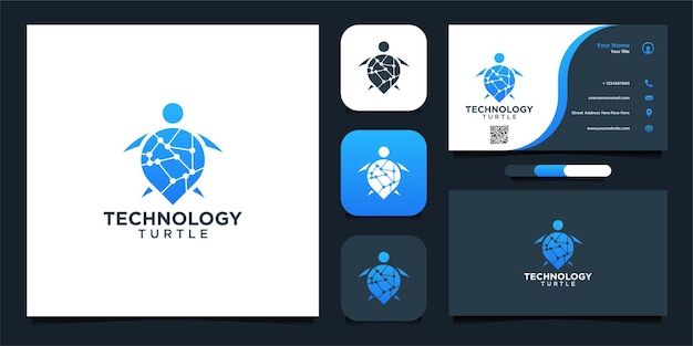 Technologi turtle logo-design und visitenkarte