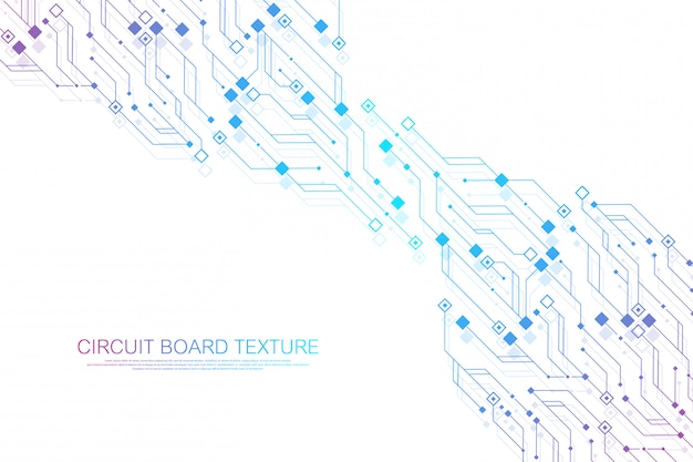 Technologie abstrakte Leiterplatte Textur Hintergrund. High-Tech futuristische Leiterplatte Banner Wallpaper. Digitale Daten. Engineering elektronisches Motherboard. Minimale Array-Big-Data-Darstellung