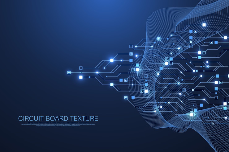 Vektor technologie abstrakte leiterplatte textur hintergrund. high-tech futuristische leiterplatte banner wallpaper. digitale daten. engineering elektronisches motherboard.