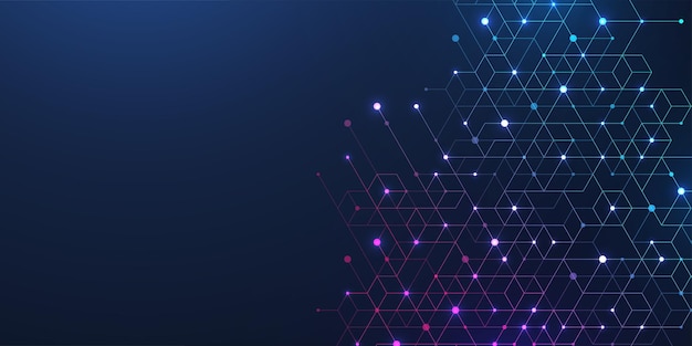 Technologie abstrakte Linien und Punkte verbinden den Hintergrund mit Sechseckern Hex-Daten-Visualisierung Vektor