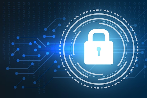 Technologie abstrakter Hintergrund mit Vorhängeschloss-Symbol Cyber-Sicherheitskonzept oder Datenschutz und Privatsphäre