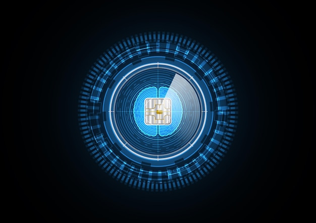 Technologie abstrakter zukünftiger Chip menschliches Gehirn Radarsicherheitskreis Hintergrundvektorillustration