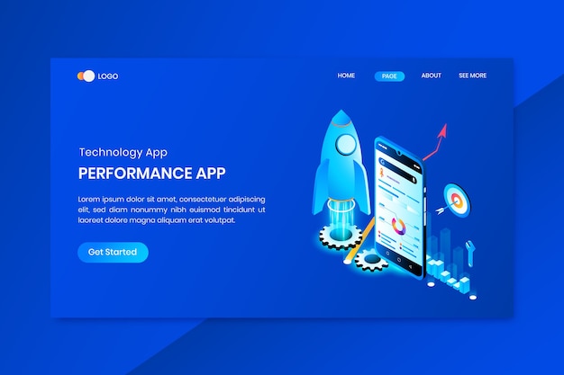 Technologie app isometrisches konzept landing page