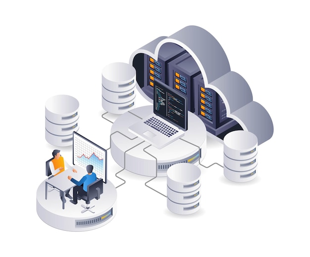 Technologie Cloud-Server-Computer-Analyse-Management flache isometrische 3D-Illustration Infografik