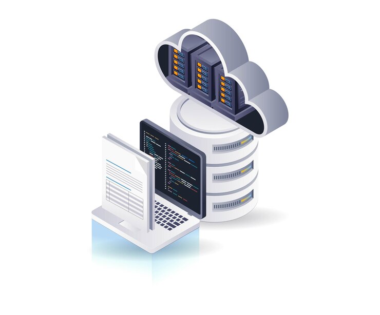 Vektor technologie cloud-server-computer-daten isometrische flache 3d-illustration infografik