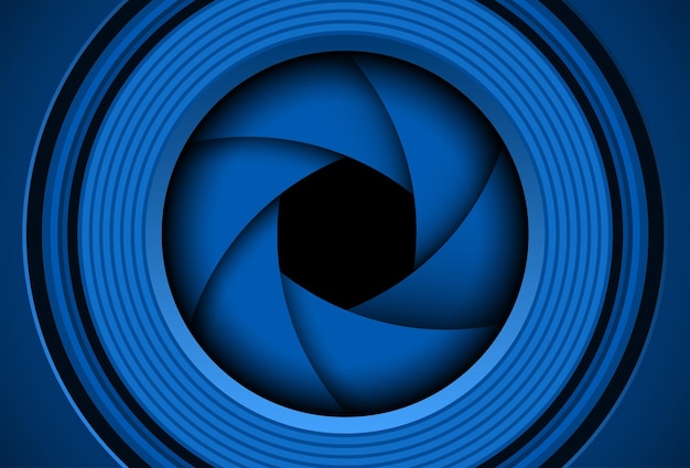 Technologie-Hintergrund blaues Kamera-Fotoobjektiv mit Shutter-Vektor-Illustration