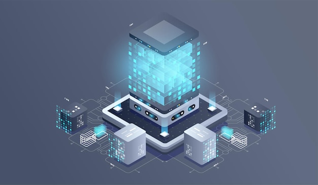 Technologie isometrische Darstellung des Quantencomputers.