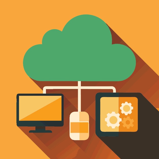 Technologie-Konzept-Vektor-Illustration mit Cloud-Computing-Design-Elementen im flachen Stil