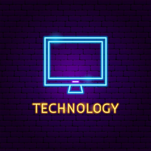 Technologie-neon-label. vektor-illustration der elektronik-förderung.