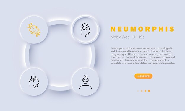 Technologie-Set-Symbol Virtualisierungs-Chipping-Roboter Neurosysteme Roboter für künstliche Intelligenz Konfigurationskonzept Neomorphismus-Stil Vektorliniensymbol für Business und Werbung