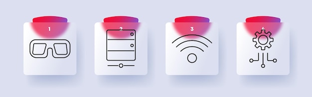 Technologie- und Innovations-Icon-Set VR-Brille-Server WiFi-Signalgerät-System digitale Innovation Konnektivität Datenspeicherung Automatisierung