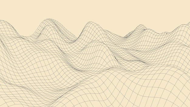 Technologie Wireframe-Landschaft Futuristischer polygonaler Geländehintergrund Digitale Vektorillustration Retro-Design