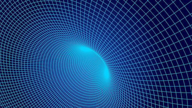 Technologie Wireframe-Tunnel auf blauem Hintergrund Futuristisches 3D-Vektorgitter