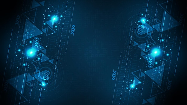 Technologiehintergrunddesign im digitalen Stil auf dunkelblauem Hintergrund.