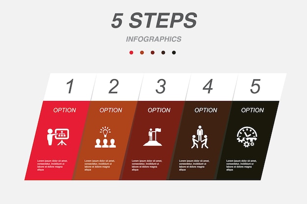 Technologieinvestitionsstrategieplan Finanzierungssymbole Infografik-Designvorlage Kreatives Konzept mit 5 Schritten
