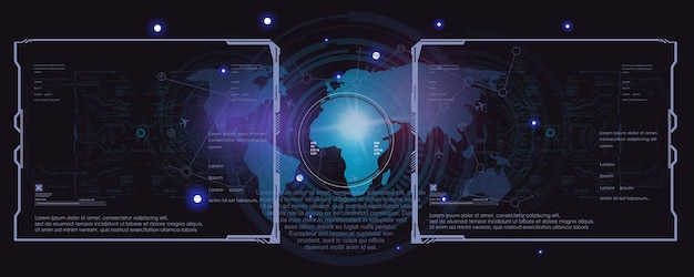 Technologische futuristische Cyber-Hintergrund mit Frames Robotik Fortschrittliche Technologien der Zukunft automatisierte Technologien Techno-Hintergrund im Stil von HUD GUI UI