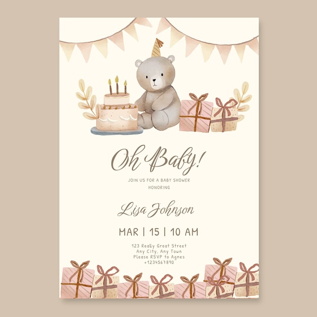 Vektor teddybär-babyparty-einladungsschablone