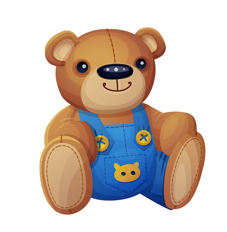 Vektor teddybär in overalls isoliert. karikaturillustration