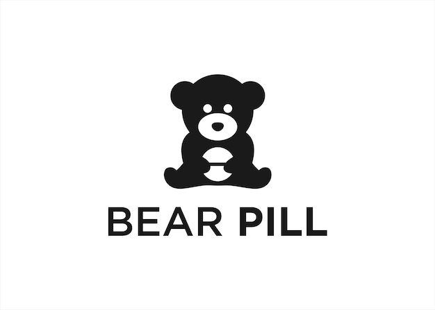 Teddybär-logo mit pillen-vektor-design-grafik-illustration kreative idee