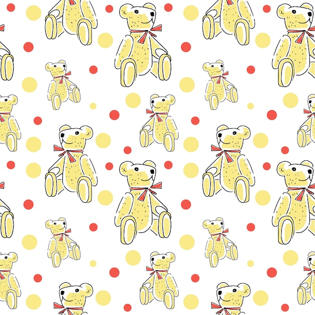 Teddybär-muster. nahtloser hintergrund gezeichnet von den händen doodle spielzeugbären. vektormuster auf einem transparenten hintergrund.
