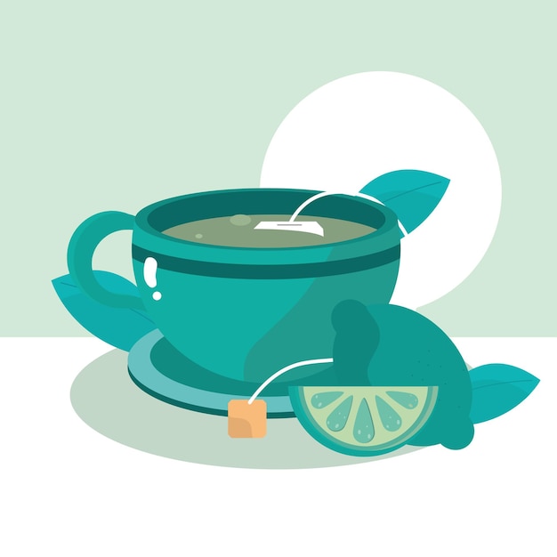 Vektor tee teetasse zitronenkräuter frische gesunde mahlzeit illustration