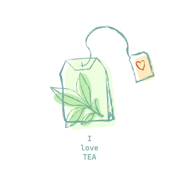 Teebeutel ich liebe tee vektor-illustration