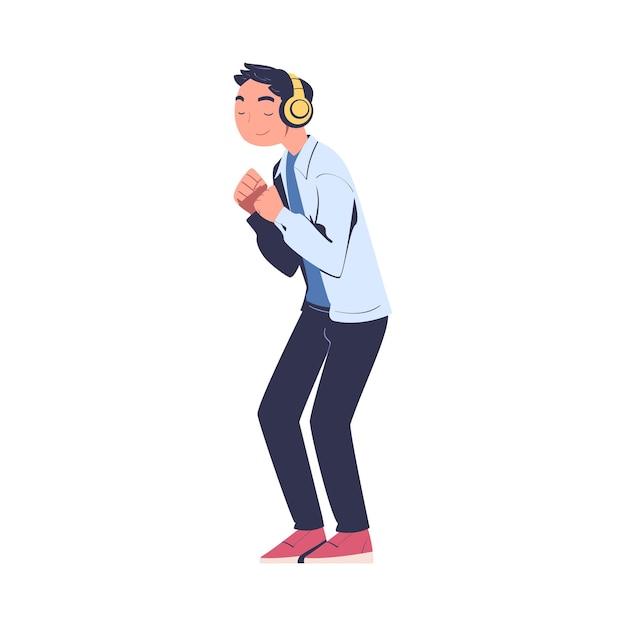 Teenager mit Kopfhörern, der Musik hört und tanzt