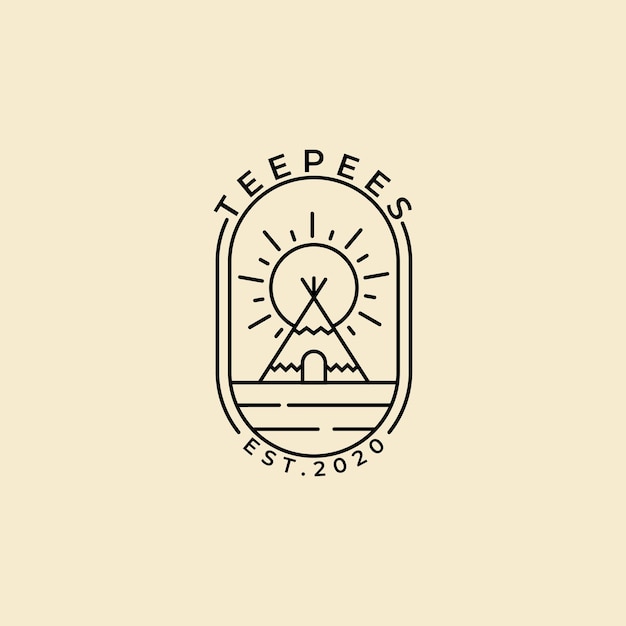 Teepees indian camp abzeichen logo linie kunst symbol vorlage design