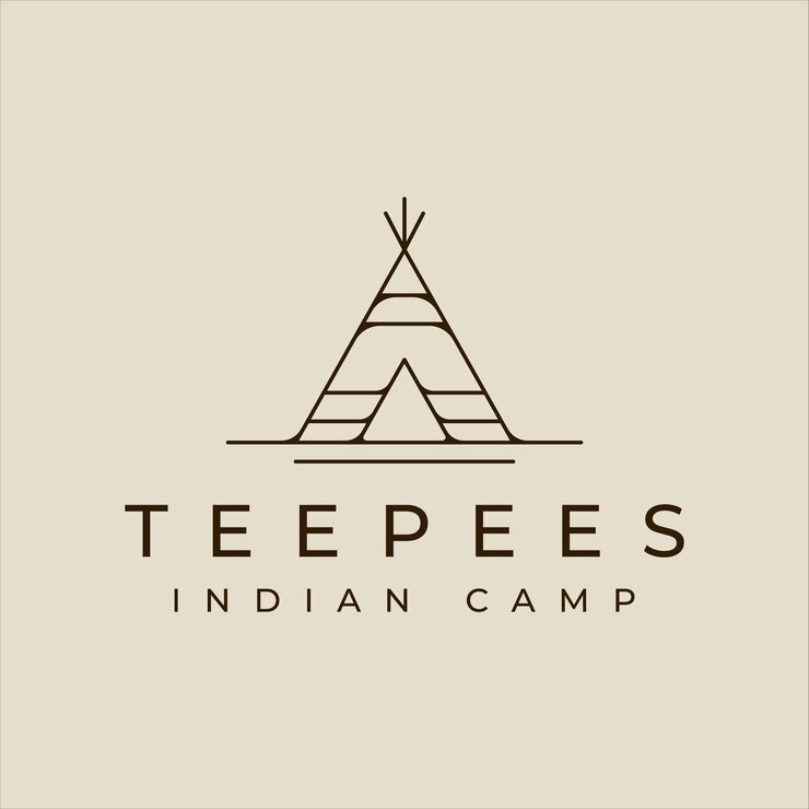 Vektor teepees indian line art logo vektor einfache minimalistische illustration vorlage symbol grafikdesign traditionelles indisches lagerschild oder symbol für abenteuer- und fernweh-konzept
