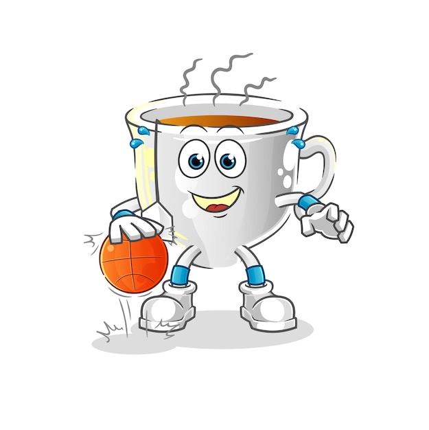 Teetasse dribbelt basketball-charakter. cartoon-maskottchen-vektor