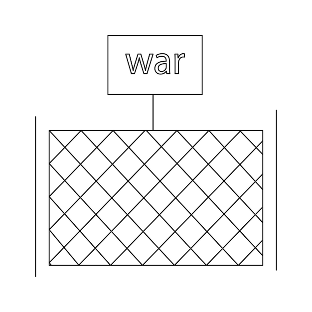 Vektor teil des zaungitters mit der aufschrift krieg.
