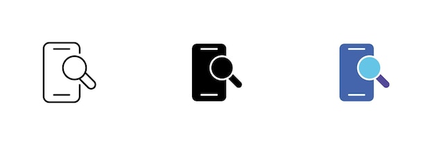 Telefon-Symbol mit einer Lupe Online-Service-Browser-Informationssuche im Internet Vektor-Reihe von Symbolen in schwarzen und bunten Linienstilen, die auf weißem Hintergrund isoliert sind