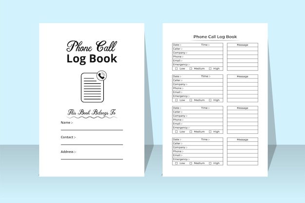 Vektor telefonanruf kdp-innennotizbuch für unternehmen daily business essential call call tracker template kdp interior log book business call checker and message tracker interior