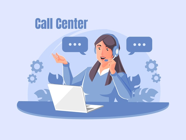 Telefonistin mit Headsets, die in einem Callcenter arbeitet