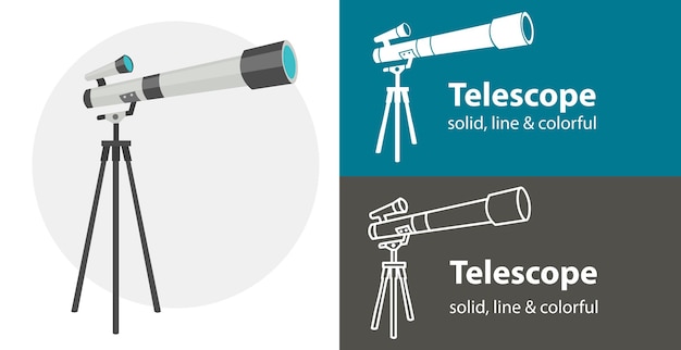 Vektor teleskop isoliert vektorsymbol raumlinie solide flache ikone