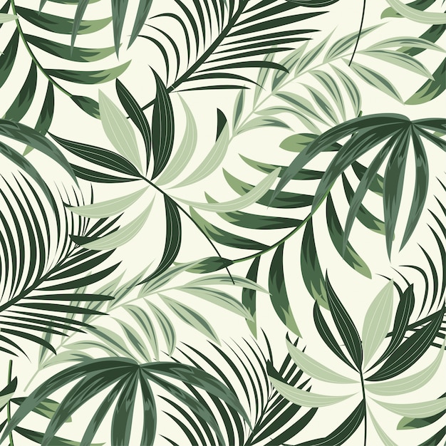 Tendenzielles helles nahtloses Muster mit bunten tropischen Blättern und Pflanzen