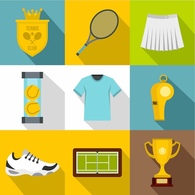 Tennis-icon-set, flache