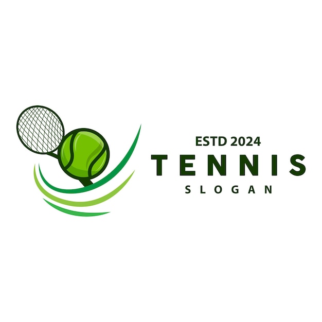 Vektor tennis-logo ball und schläger-design für einfache und moderne turniermeisterschaftssportarten