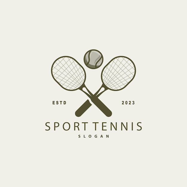 Tennis, logo, design, turnier, sport, ball, und, schläger, vektor, einfache, silhouette, illustration