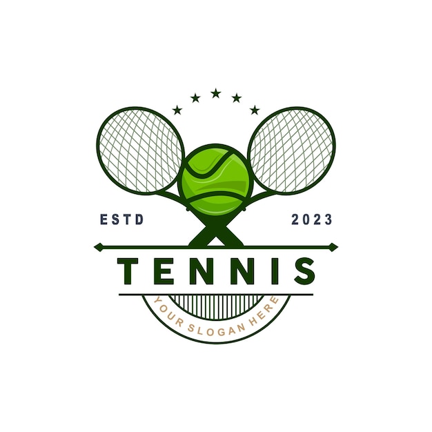 Vektor tennis, logo, design, turnier, sport, ball, und, schläger, vektor, einfache, silhouette, illustration