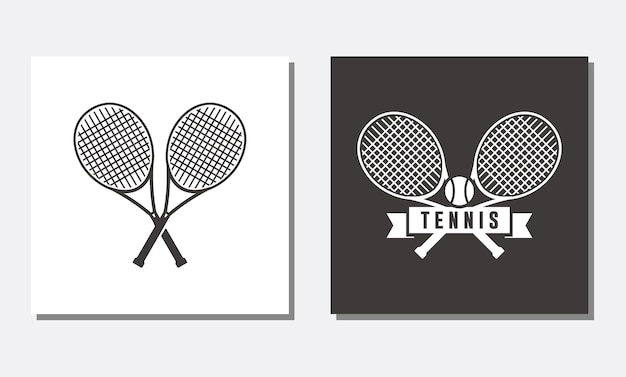 Tennis minimalistisches logo-design-symbol gekreuzte schwarze tennisschläger mit einem ball