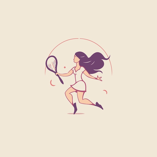 Vektor tennis spielendes mädchen vektorillustration im flachen stil linienkunstdesign