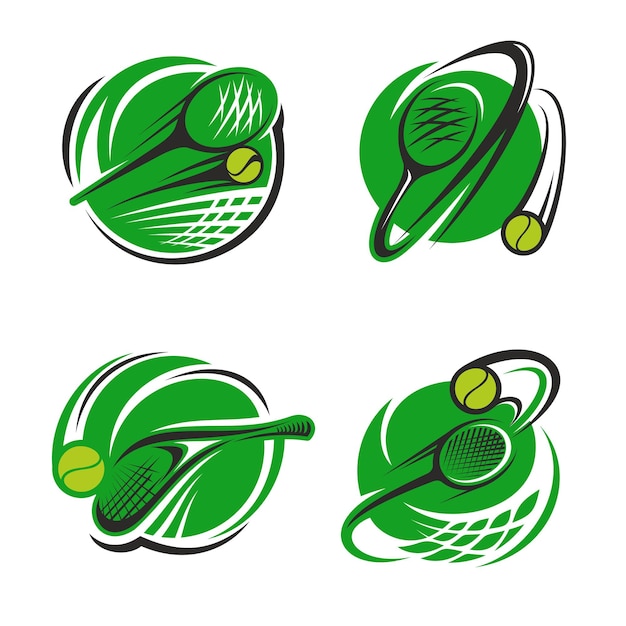 Tennis-Sportverein-Ball und Schläger-Vektor-Icons