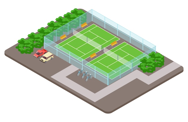 Tennisclub-spielplätze mit isometrischem parkkonzept